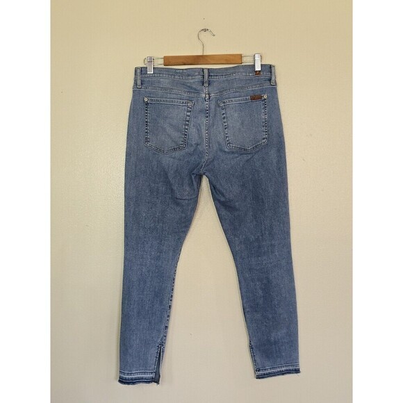 7 For All Mankind The Ankle Skinny Jean Womens Size 32 Raw Hem Slit Medium Wash - Picture 2 of 12